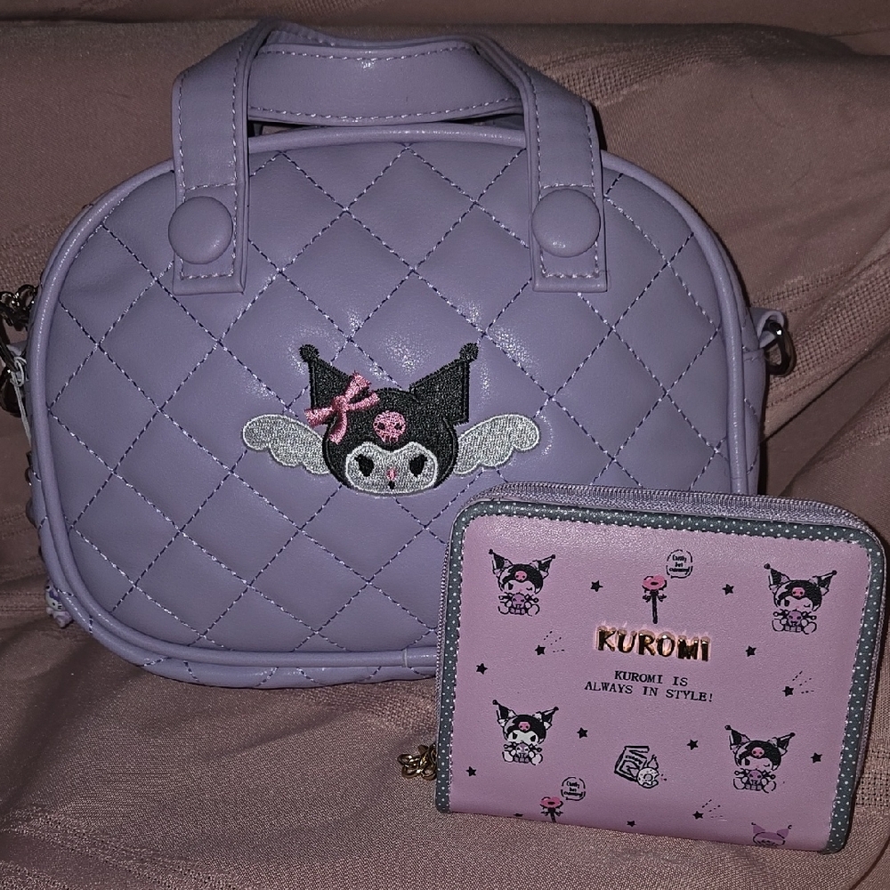 Kuromi Quilted Handbag and Wallet Set - Lavender